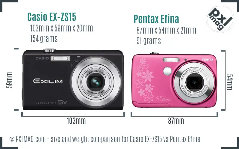 Casio EX-ZS15 vs Pentax Efina size comparison