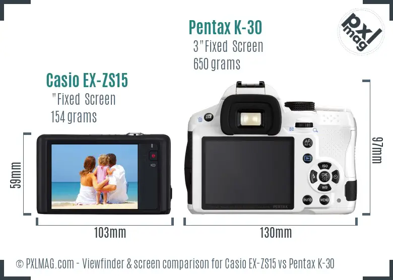 Casio EX-ZS15 vs Pentax K-30 Screen and Viewfinder comparison