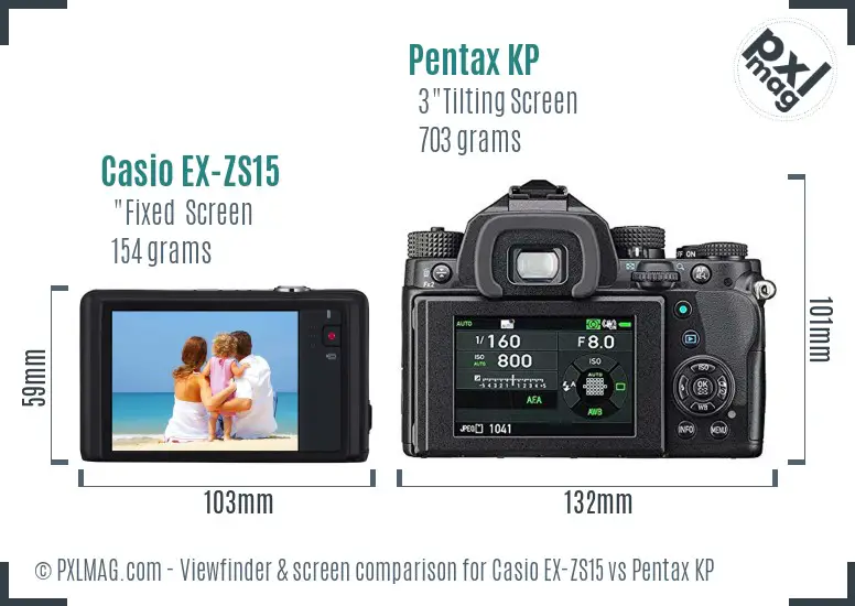 Casio EX-ZS15 vs Pentax KP Screen and Viewfinder comparison