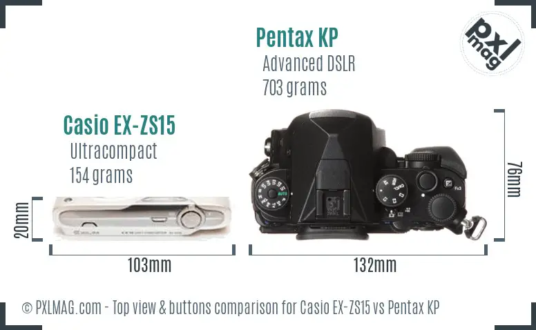 Casio EX-ZS15 vs Pentax KP top view buttons comparison