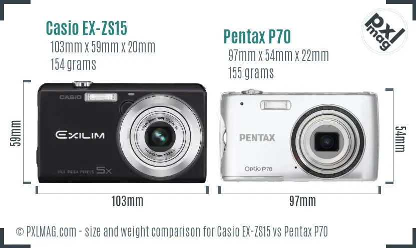 Casio EX-ZS15 vs Pentax P70 size comparison