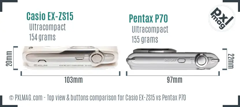 Casio EX-ZS15 vs Pentax P70 top view buttons comparison