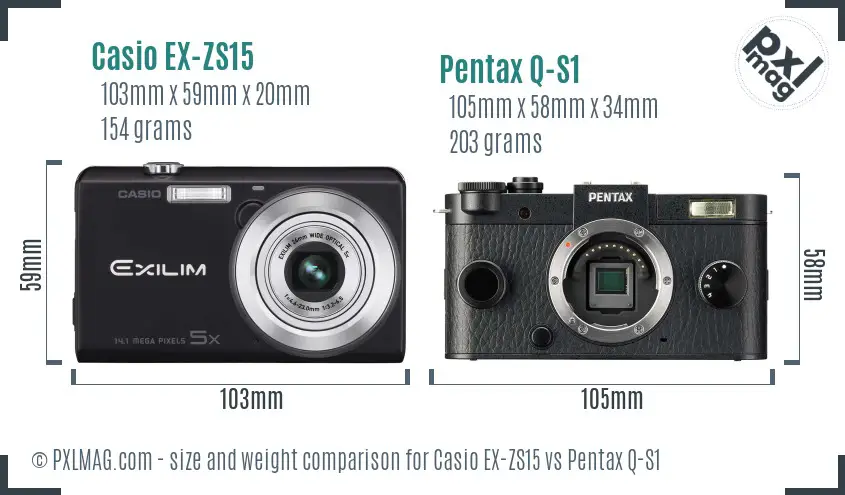 Casio EX-ZS15 vs Pentax Q-S1 size comparison