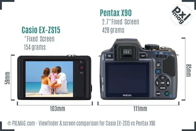 Casio EX-ZS15 vs Pentax X90 Screen and Viewfinder comparison