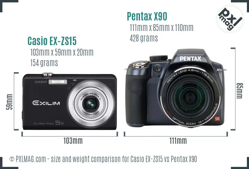 Casio EX-ZS15 vs Pentax X90 size comparison Casio EX-ZS15 vs Pentax X90 size comparison