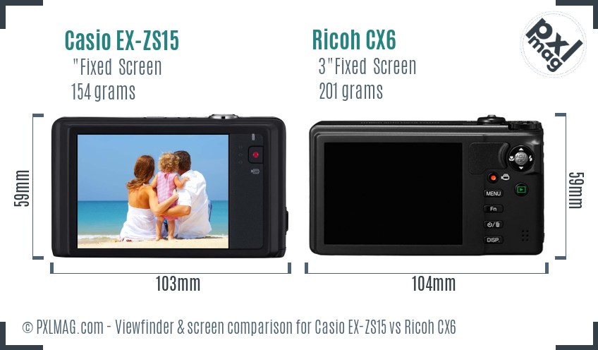 Casio EX-ZS15 vs Ricoh CX6 Screen and Viewfinder comparison