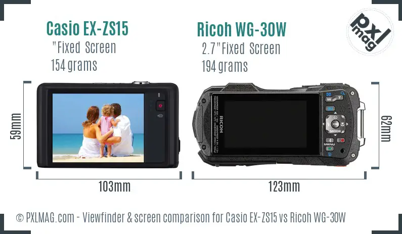 Casio EX-ZS15 vs Ricoh WG-30W Screen and Viewfinder comparison