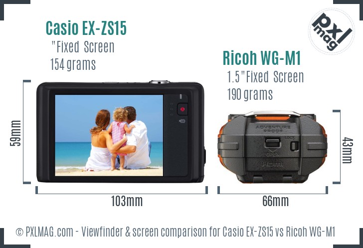 Casio EX-ZS15 vs Ricoh WG-M1 Screen and Viewfinder comparison