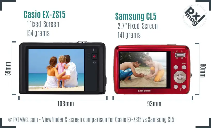 Casio EX-ZS15 vs Samsung CL5 Screen and Viewfinder comparison