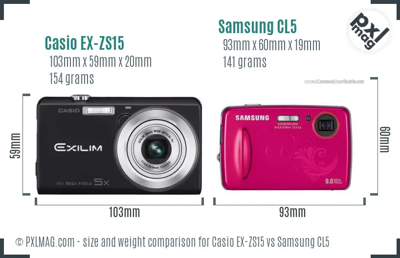 Casio EX-ZS15 vs Samsung CL5 size comparison
