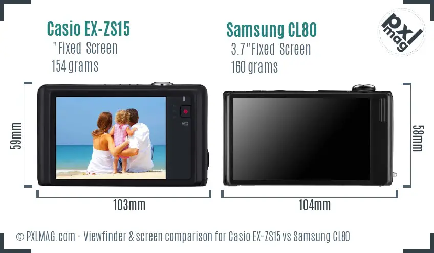 Casio EX-ZS15 vs Samsung CL80 Screen and Viewfinder comparison