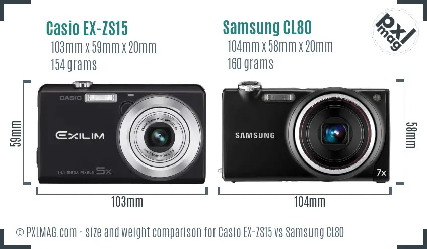 Casio EX-ZS15 vs Samsung CL80 size comparison