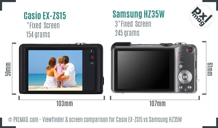 Casio EX-ZS15 vs Samsung HZ35W Screen and Viewfinder comparison