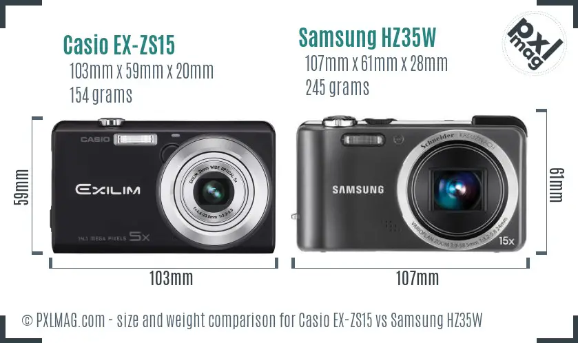 Casio EX-ZS15 vs Samsung HZ35W size comparison