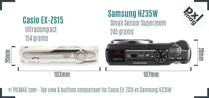 Casio EX-ZS15 vs Samsung HZ35W top view buttons comparison