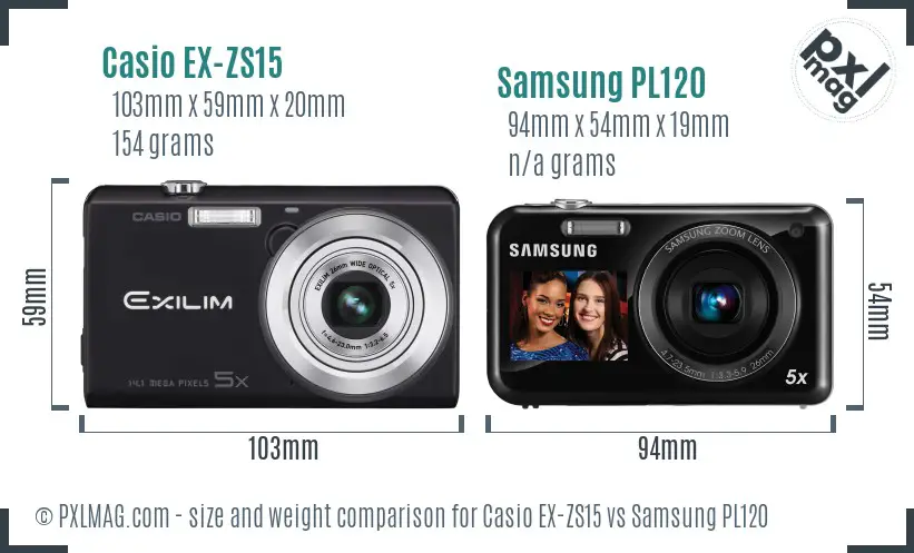 Casio EX-ZS15 vs Samsung PL120 size comparison