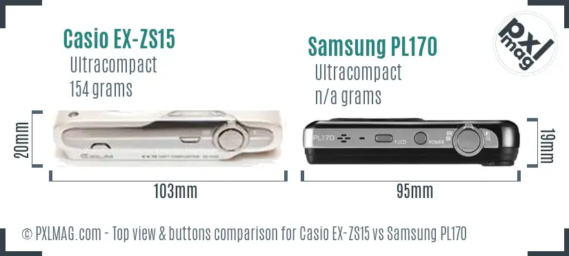 Casio EX-ZS15 vs Samsung PL170 top view buttons comparison
