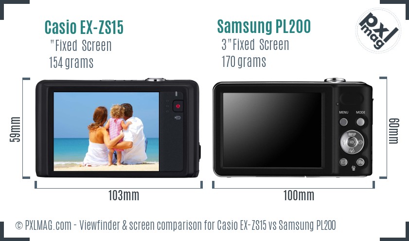 Casio EX-ZS15 vs Samsung PL200 Screen and Viewfinder comparison
