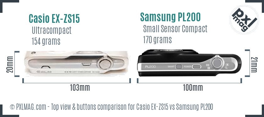 Casio EX-ZS15 vs Samsung PL200 top view buttons comparison