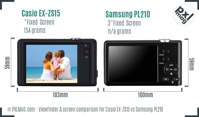 Casio EX-ZS15 vs Samsung PL210 Screen and Viewfinder comparison