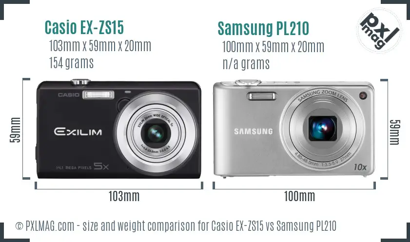 Casio EX-ZS15 vs Samsung PL210 size comparison