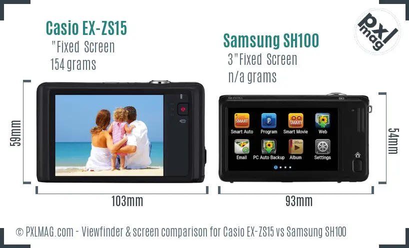 Casio EX-ZS15 vs Samsung SH100 Screen and Viewfinder comparison