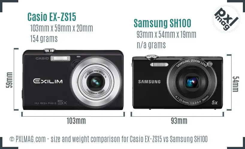 Casio EX-ZS15 vs Samsung SH100 size comparison