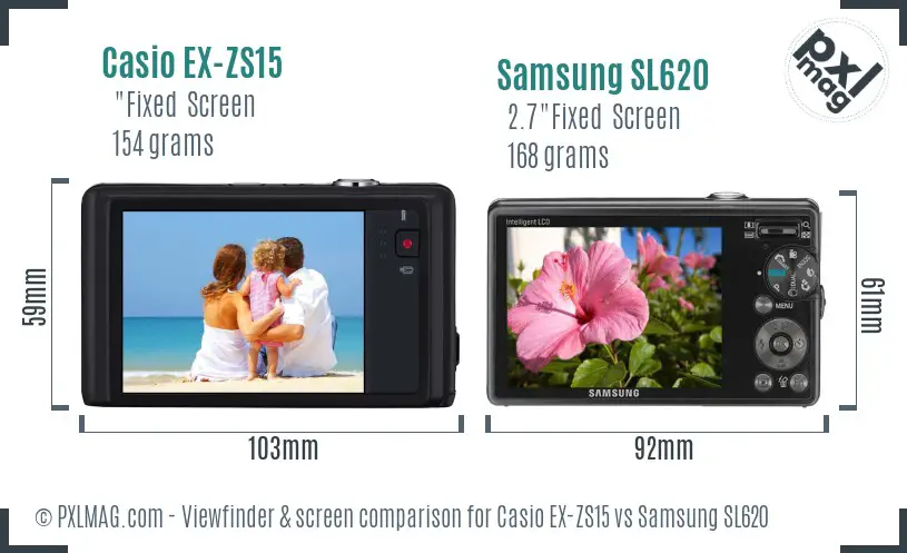 Casio EX-ZS15 vs Samsung SL620 Screen and Viewfinder comparison