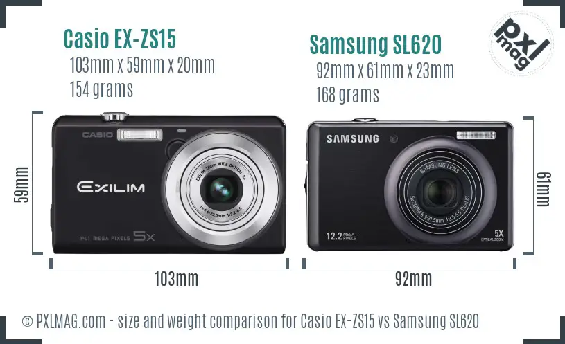 Casio EX-ZS15 vs Samsung SL620 size comparison