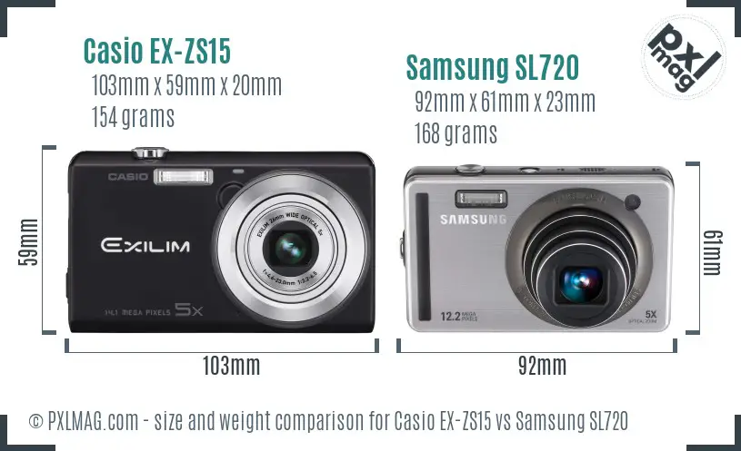 Casio EX-ZS15 vs Samsung SL720 size comparison