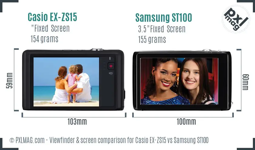 Casio EX-ZS15 vs Samsung ST100 Screen and Viewfinder comparison