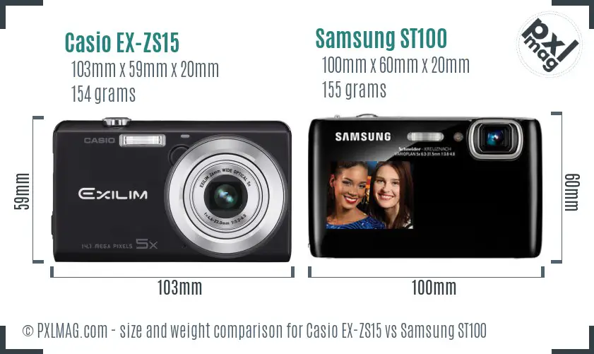 Casio EX-ZS15 vs Samsung ST100 size comparison Casio EX-ZS15 vs Samsung ST100 size comparison