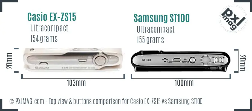 Casio EX-ZS15 vs Samsung ST100 top view buttons comparison