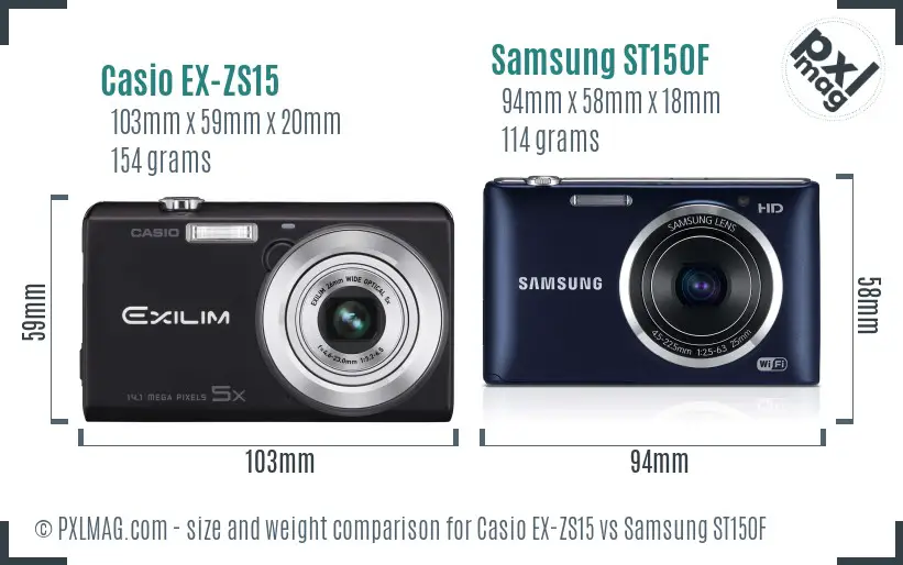 Casio EX-ZS15 vs Samsung ST150F size comparison
