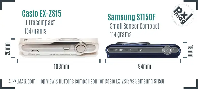 Casio EX-ZS15 vs Samsung ST150F top view buttons comparison