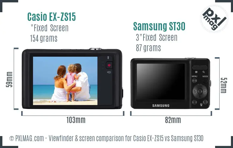 Casio EX-ZS15 vs Samsung ST30 Screen and Viewfinder comparison