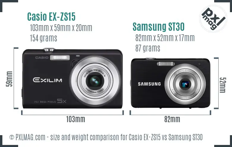 Casio EX-ZS15 vs Samsung ST30 size comparison