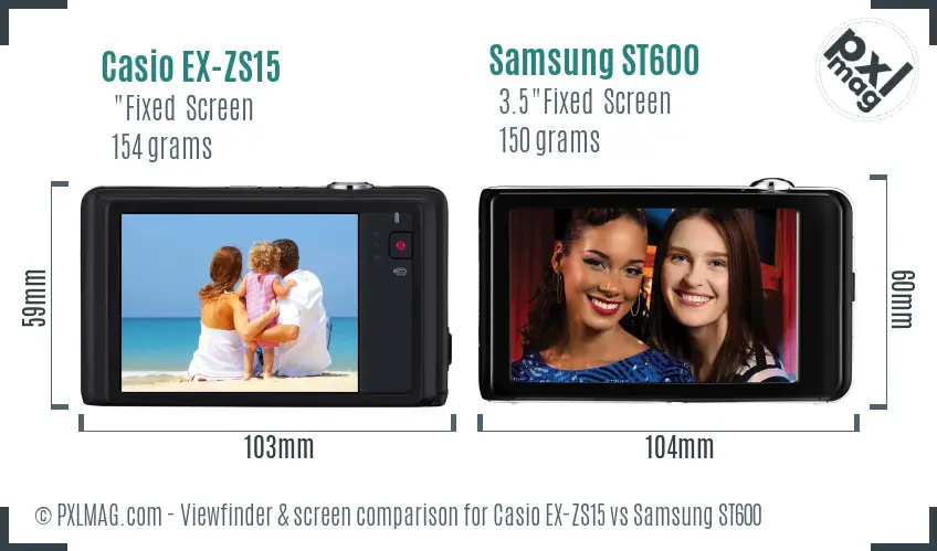 Casio EX-ZS15 vs Samsung ST600 Screen and Viewfinder comparison