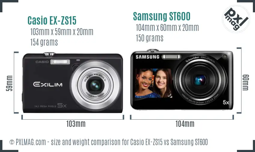 Casio EX-ZS15 vs Samsung ST600 size comparison