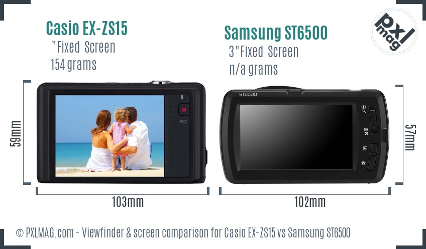 Casio EX-ZS15 vs Samsung ST6500 Screen and Viewfinder comparison