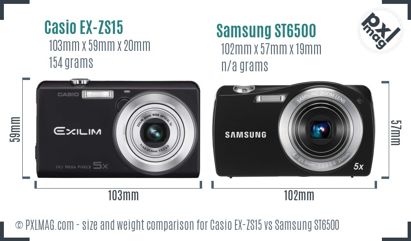 Casio EX-ZS15 vs Samsung ST6500 size comparison