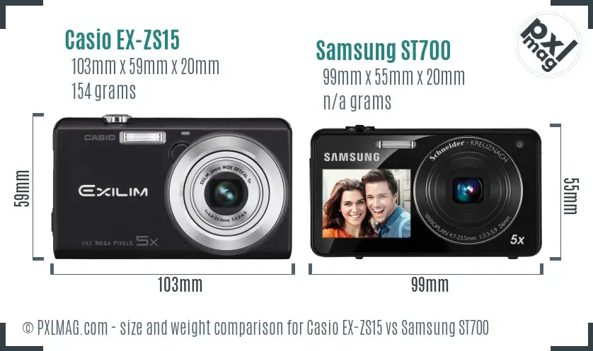 Casio EX-ZS15 vs Samsung ST700 size comparison