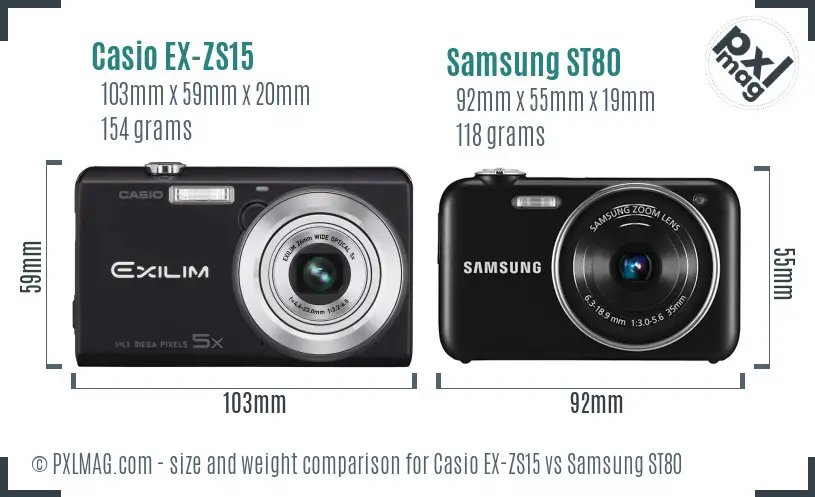 Casio EX-ZS15 vs Samsung ST80 size comparison