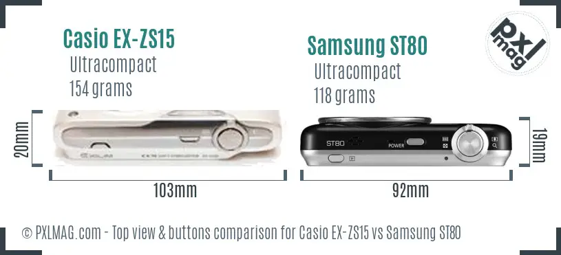 Casio EX-ZS15 vs Samsung ST80 top view buttons comparison