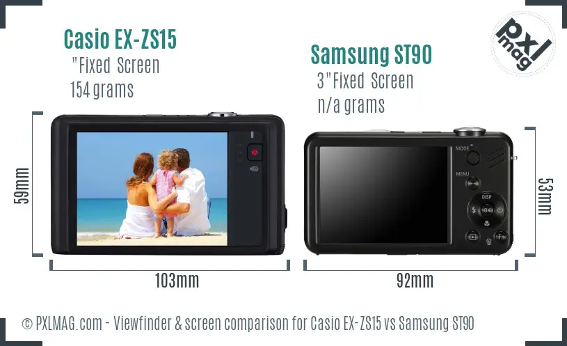 Casio EX-ZS15 vs Samsung ST90 Screen and Viewfinder comparison