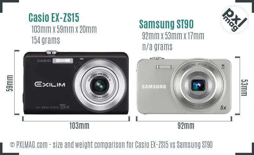 Casio EX-ZS15 vs Samsung ST90 size comparison
