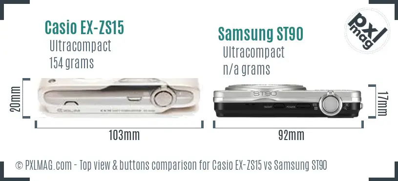 Casio EX-ZS15 vs Samsung ST90 top view buttons comparison