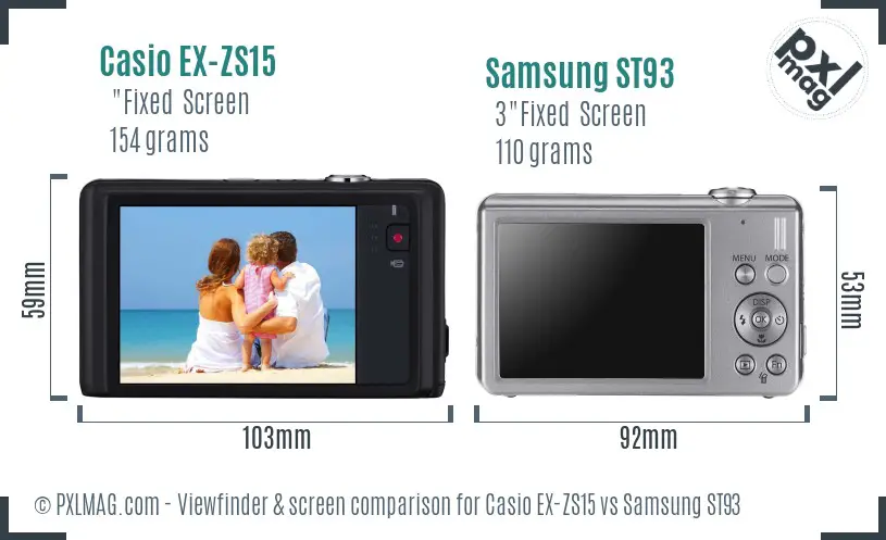 Casio EX-ZS15 vs Samsung ST93 Screen and Viewfinder comparison