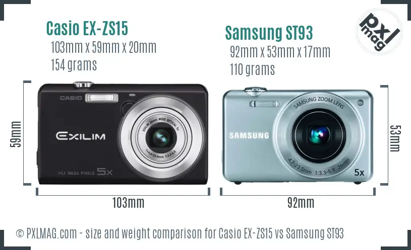 Casio EX-ZS15 vs Samsung ST93 size comparison