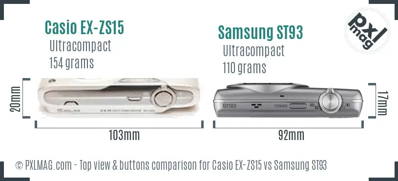 Casio EX-ZS15 vs Samsung ST93 top view buttons comparison